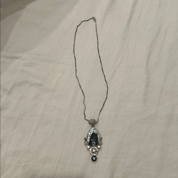 Dendritic Agate Pendant silver Necklace - Picture 2 of 9